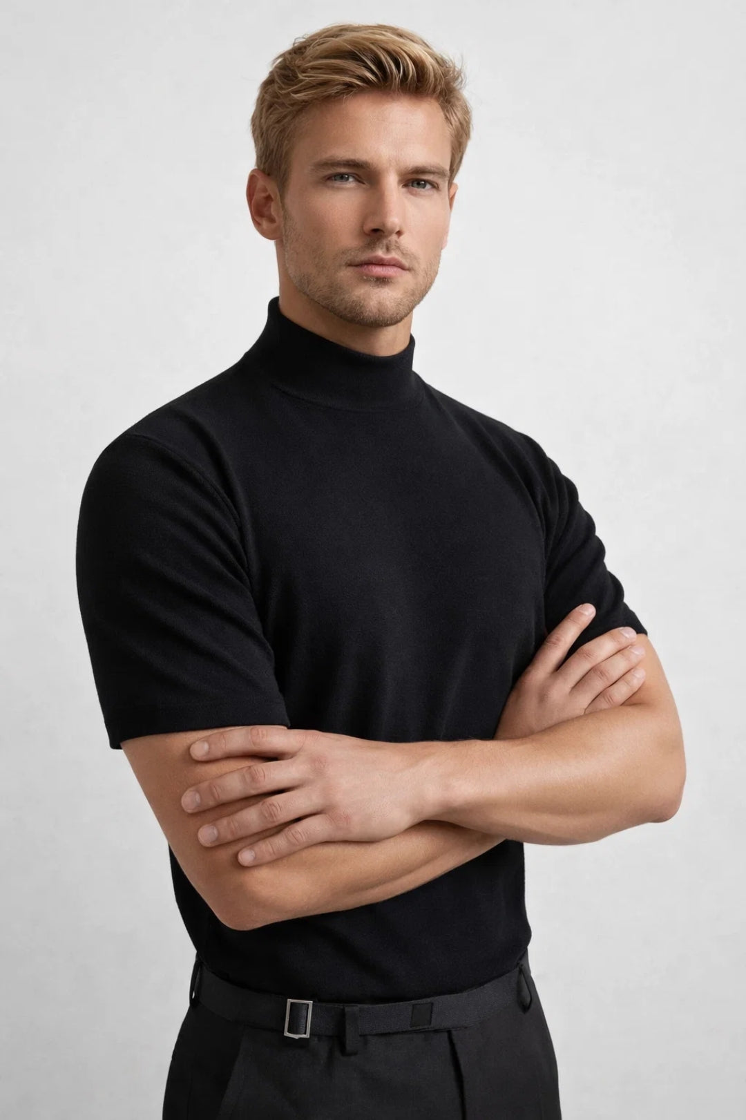 Herr Smalt Passform T-Tröja | Modern Ståkrage Stil