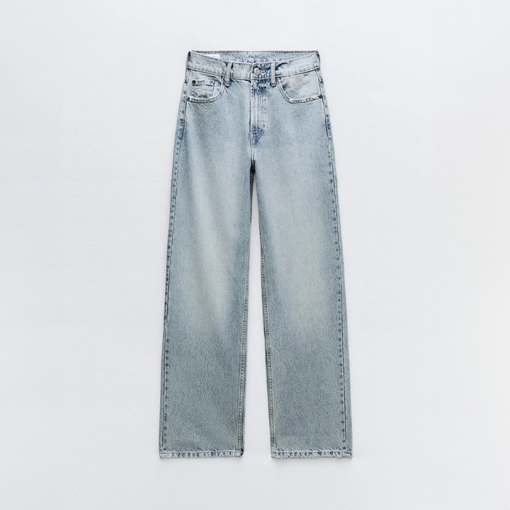Dam Årgång Rippad Rak-Ben Jeans