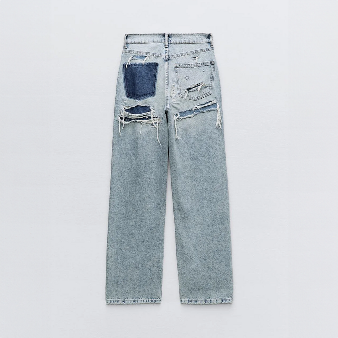 Dam Årgång Rippad Rak-Ben Jeans