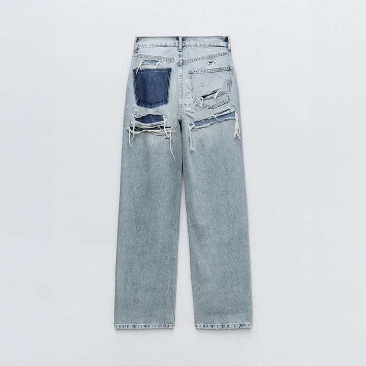 Dam Årgång Rippad Rak-Ben Jeans