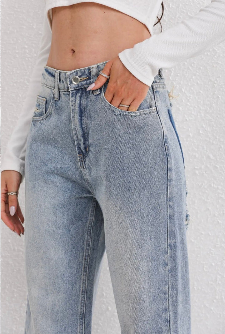 Dam Årgång Rippad Rak-Ben Jeans