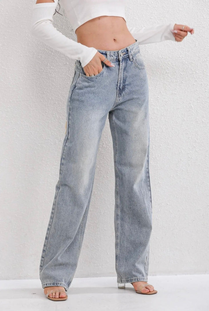 Dam Årgång Rippad Rak-Ben Jeans